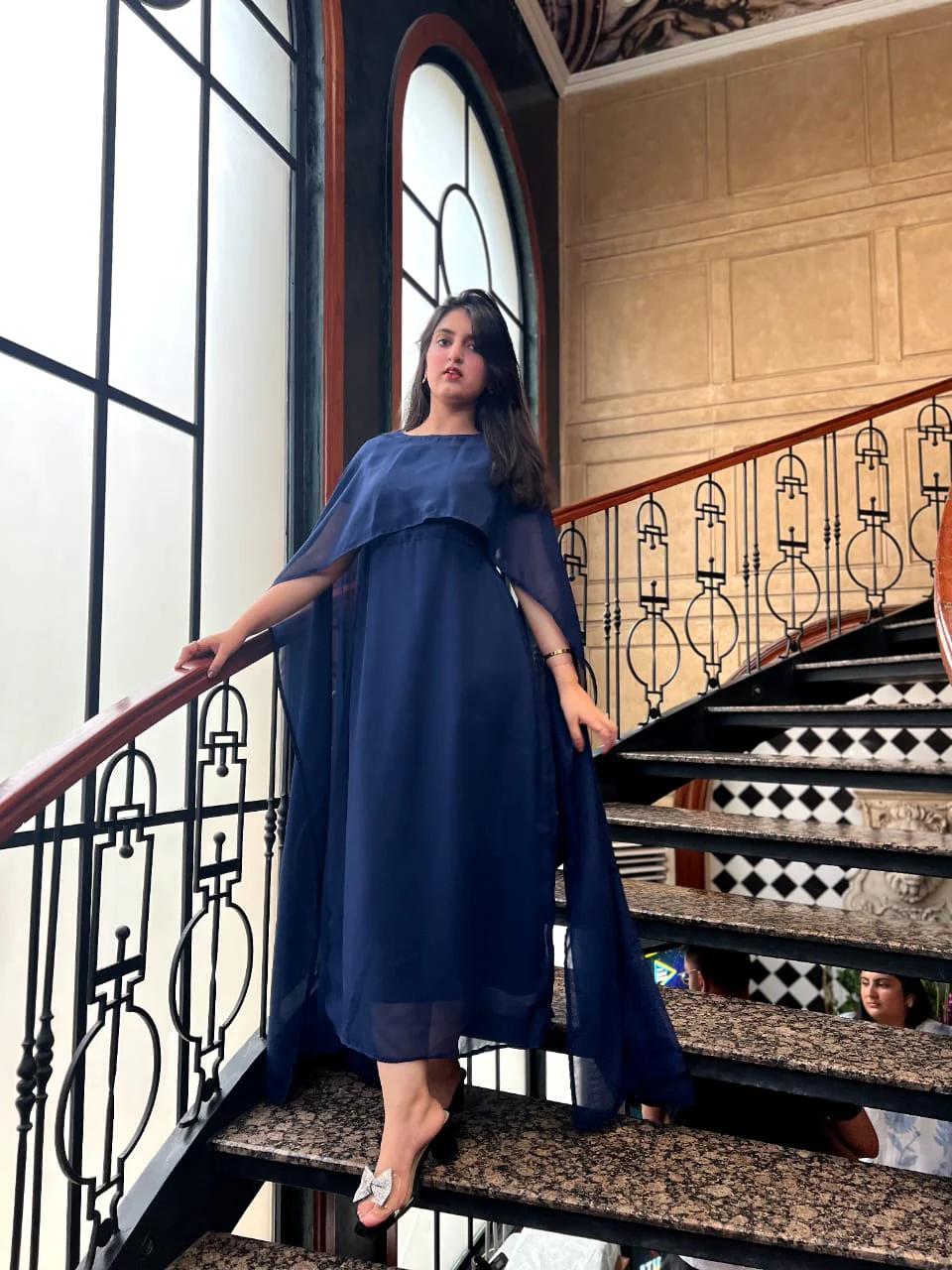 Royal Blue Cape Maxi Dress for Women