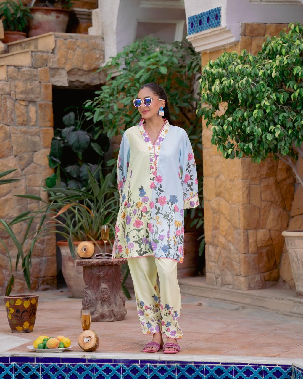 Floral Pastel 2-Piece Lawn Suit for Women