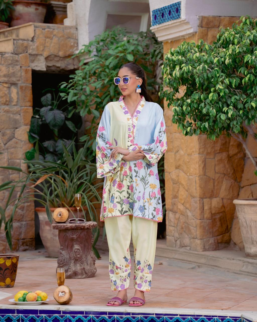 Floral Pastel 2-Piece Lawn Suit for Women